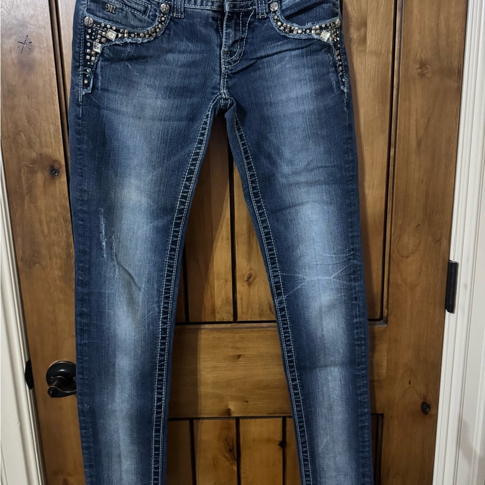 Miss Me Dark Blue Skinny Jeans with Embellished Details